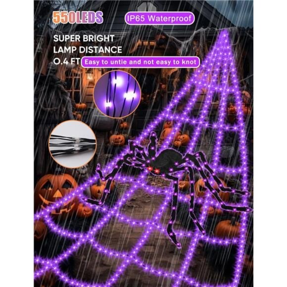Halloween Decorations Outdoor Spider Web Lights - 550 LED 16.4Ft Spiderweb - Picture 2 of 7
